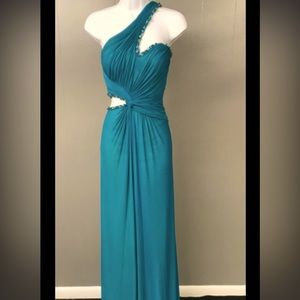 La Femme size 4 beaded cutout dress. Teal blue